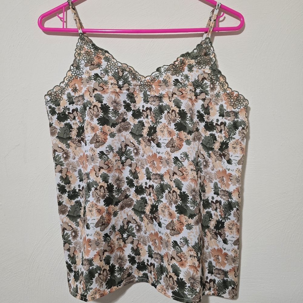 Floral Cami Top with Lace Trim